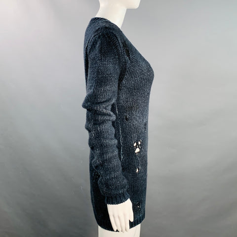 AVANT TOI Size S Navy Black Cashmere Knit Distressed V-Neck Sweater