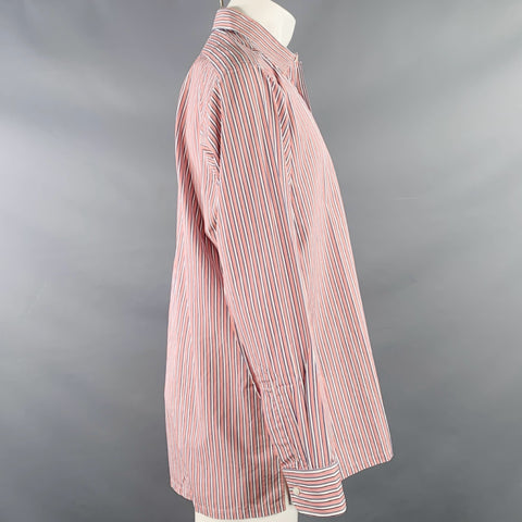 CHARVET Size M/L Red White Blue Stripe Cotton Curved Cutaway Long Sleeve Shirt