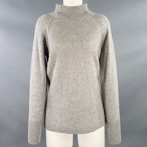 WHITE+WARREN Size M Grey Cashmere Mock Neck Rib Knit Pullover