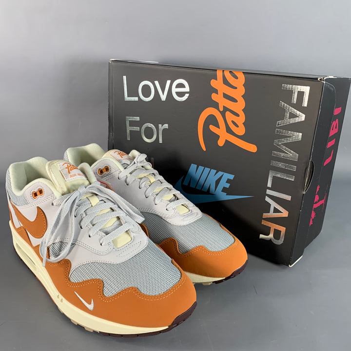 NIKE PATTA AIR MAX x PATTA Size 13 Monarch White Orange Leather Suede Chunky Sole Sneakers