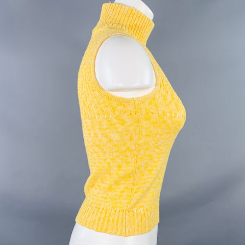 COURREGES Vintage Size S Yellow Cotton Blend Rib Knit Turtleneck Sleeveless Casual Top