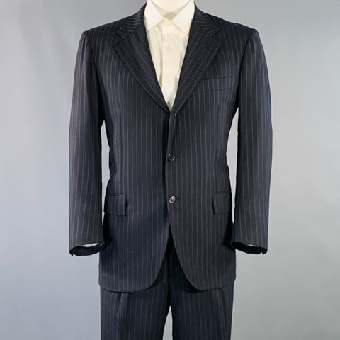 KITON Size 42 Regular Navy Grey Pinstripe Wool Notch Lapel Suit
