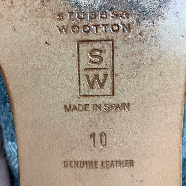 STUBBS &amp; WOOTTON Zapatos planos sin cordones de cuero de lana gris plateado y dorado talla 10