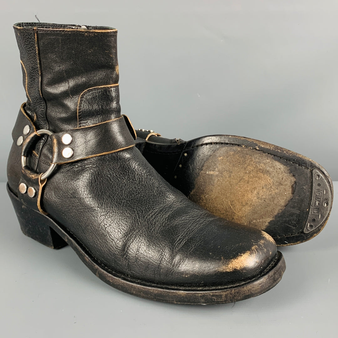 BALENCIAGA Size 9 Black Distressed Leather Cowboy Boots