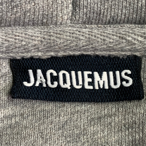 JACQUEMUS Size XL Doubourne Heather Grey Padded Cotton Hooded Sweatshirt