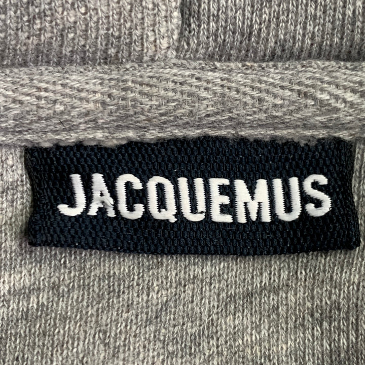 JACQUEMUS Size XL Doubourne Heather Grey Padded Cotton Hooded Sweatshirt