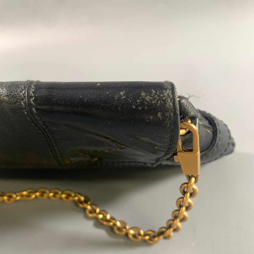 GUCCI Black Gold Horsebit Leather Clutch Shoulder Handbag