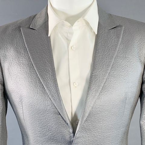 CALVIN KLEIN COLLECTION Size 38 Grey Textured Cotton Blend Peak Lapel Suit
