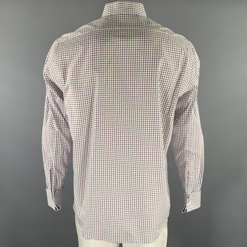 LORDS TAYLOR Size L White Navy Red Check French Cuff Long Sleeve Shirt
