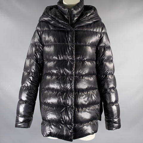 HERNO Size 6 Black Nylon Padded Hooded Jacket