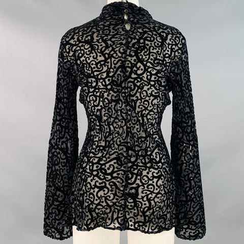 GIORGIO ARMANI Size 8 Black Silk Blend Burnout High Neck Dress Top