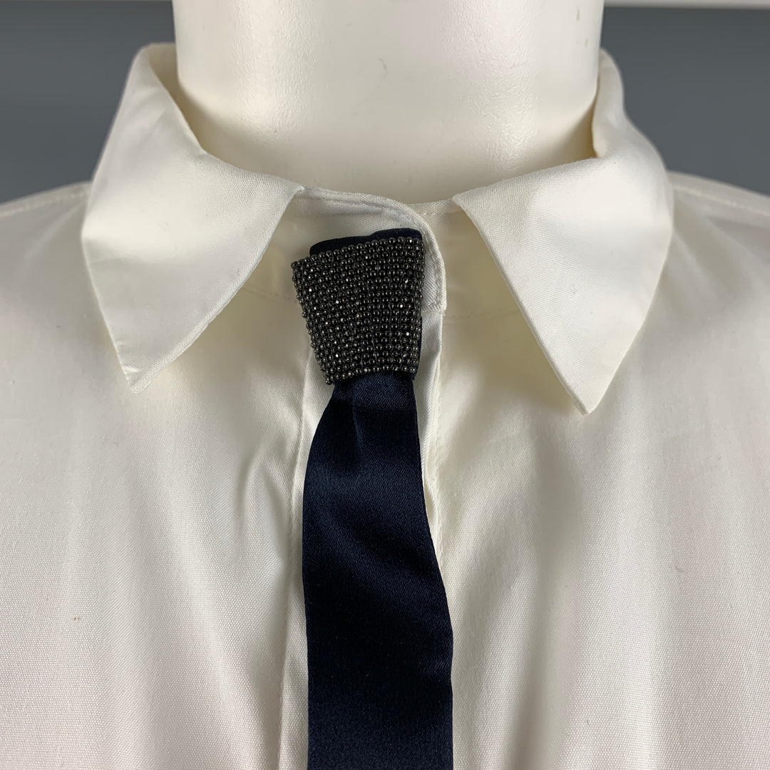 BRUNELLO CUCINELLI Size XL White Black Cotton Blend Contrast trim Shirt
