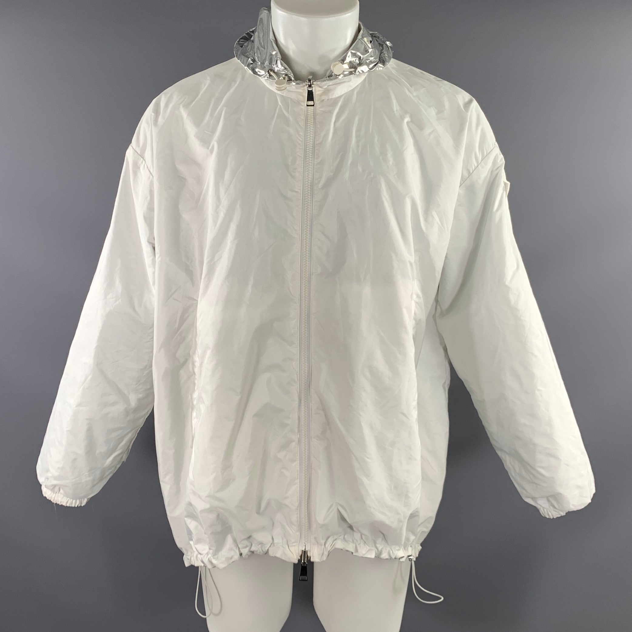 MONCLER Size M Silver Metallic Reversible Polyamide Zip Up Jacket