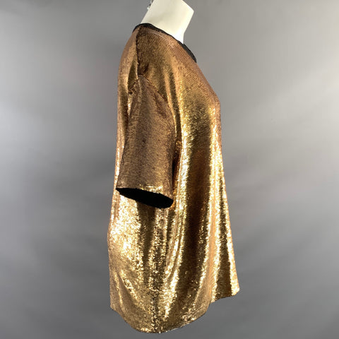 IRO Size M Gold Black Sequined Rayon Blend Crew Neck T Shirt