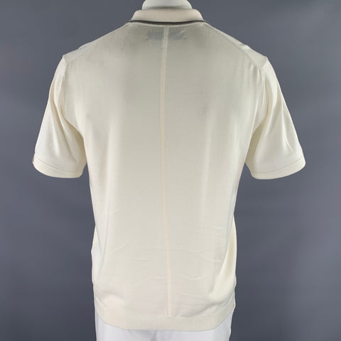 RAG & BONE Size L Cream Grey Knitted Wool Cashmere Buttoned Polo
