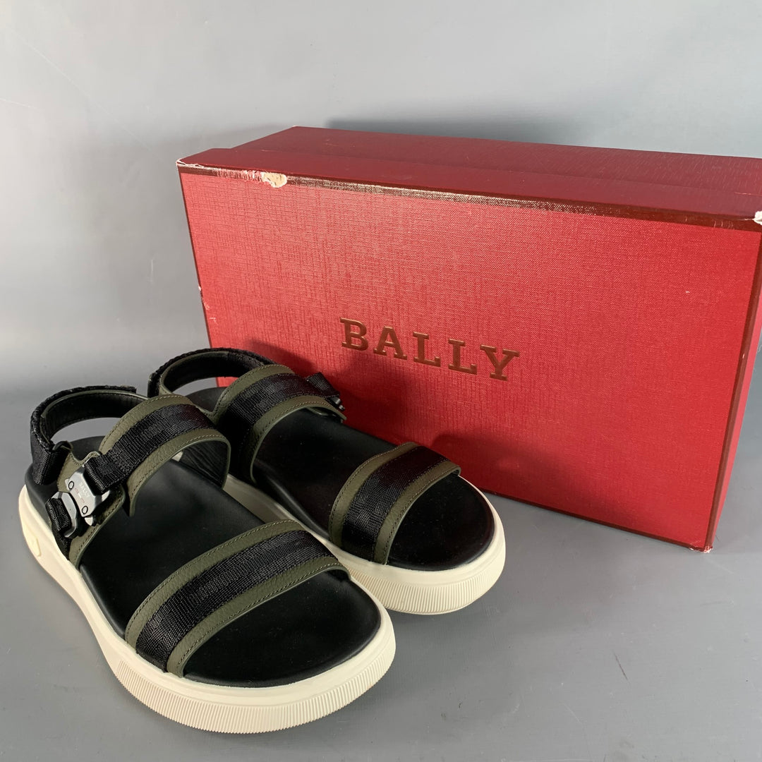 BALLY Size 7 Jere Black Charcoal Nylon Rubber Sole Buckle Sandals