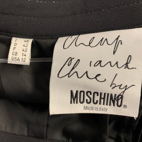 MOSCHINO Size 12 Black White Rayon Blend Contrast Stitch Pencil Skirt