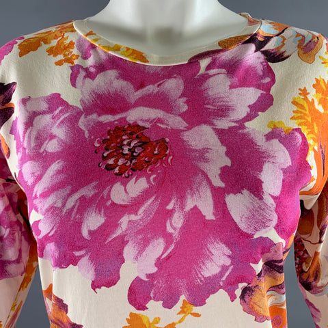 DRIES VAN NOTEN Size XS Pink Orange Cotton Floral T Shirt
