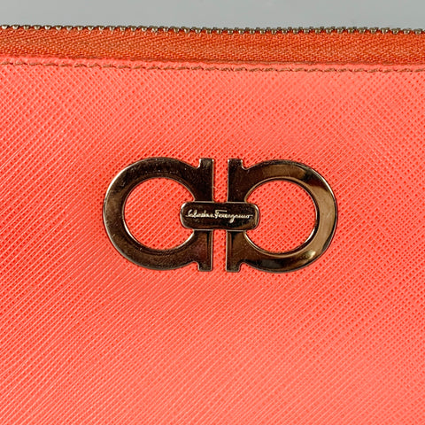 SALVATORE FERRAGAMO Gancini Pink Silver Saffiano Leather Checkbook Wallet