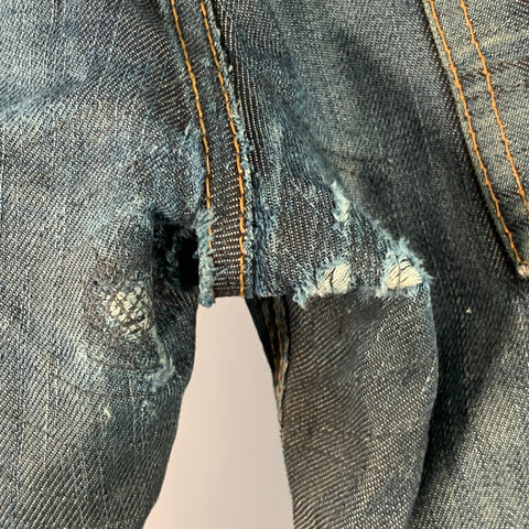 DIESEL Size 30 Blue Distressed Cotton Blend Zip Fly Jeans