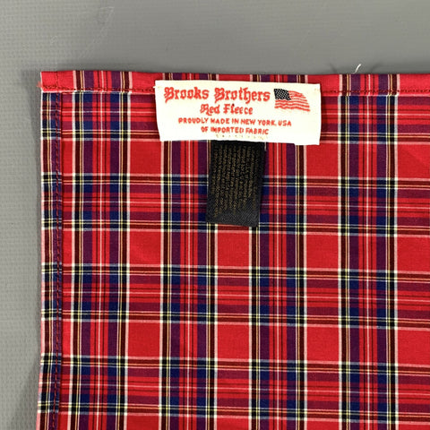BROOKS BROTHERS Red Blue & White Plaid Cotton Pocket Square