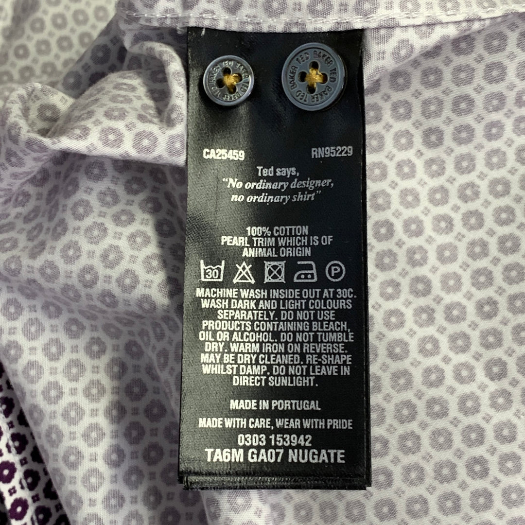 TED BAKER Size XS Nugate Burgundy White Abstract Floral Cotton Roll Tab Long Sleeve Shirt