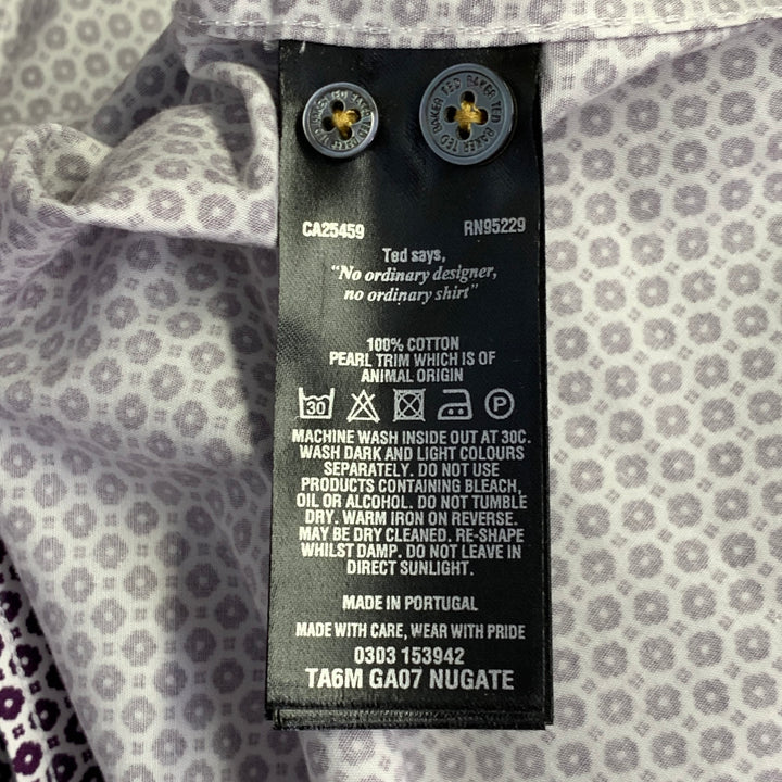 TED BAKER Size XS Nugate Burgundy White Abstract Floral Cotton Roll Tab Long Sleeve Shirt