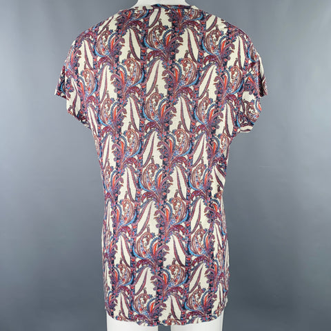 ISABEL MARANT Size XS White Blue Red Paisley Linen Scoop Neck T-shirt