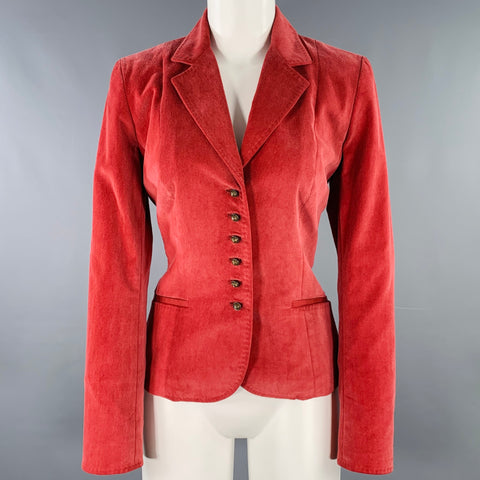ELIE TAHARI Size 8 Red Cotton Blend Notch Lapel Jacket Blazer