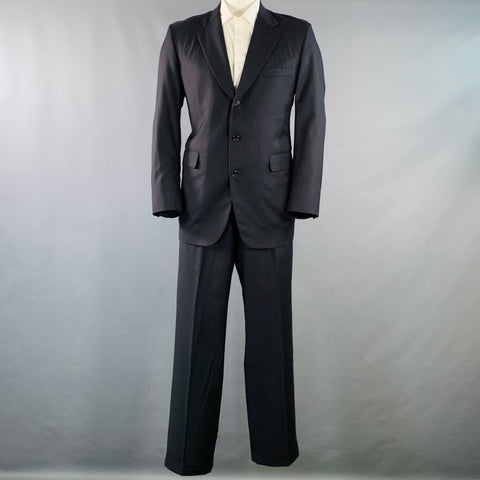 O'CONNELL'S Size 42 Long Navy Herringbone Wool Notch Lapel Suit