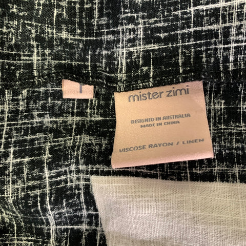 MISTER ZIMI Size 10 Black White Viscose Rayon Linen Blend Geometric Wrap Dress