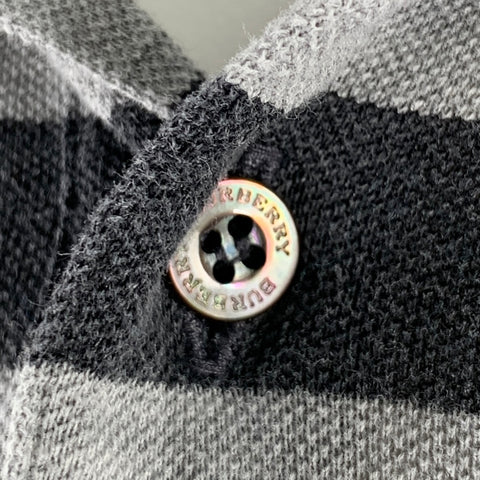 BURBERRY Taille S Polo en coton à rayures gris anthracite à demi-patte de boutonnage
