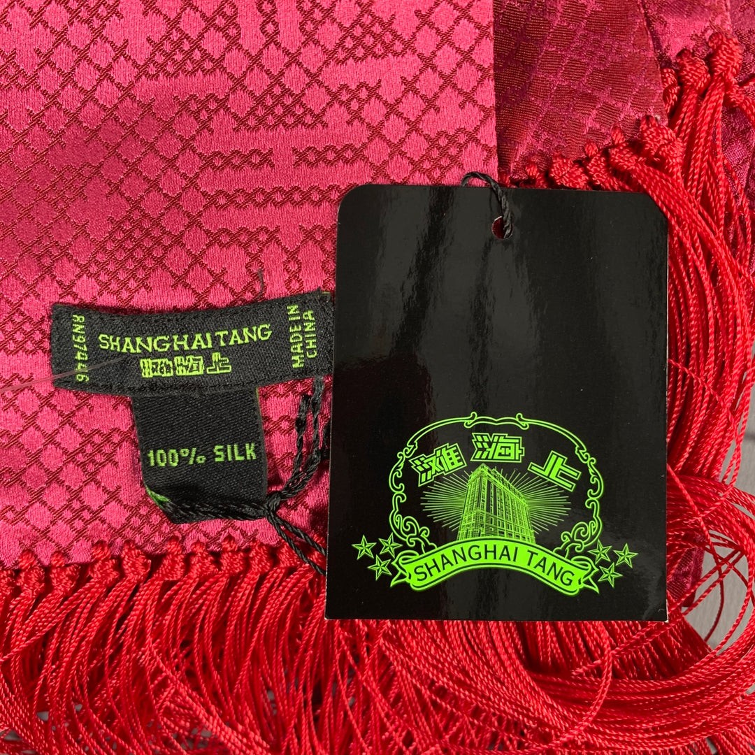SHANGHAI TANG Pink Red Jacquard Silk Scarves