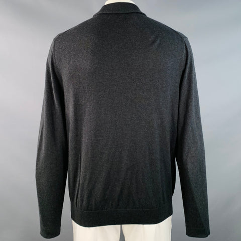 ROBERT TALBOTT Size XL Grey Brown Contrast Trim Cotton Cashmere Cardigan