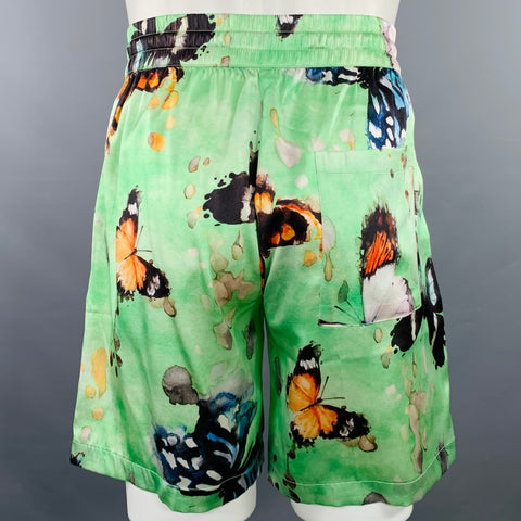 Shorts en soie mélangée à imprimé papillon multicolore NAHMIAS PE23 taille S avec cordon de serrage