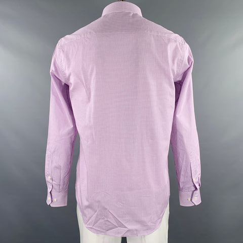 REPORT COLLECTION Size L White Purple Grid Cotton Long Sleeve Shirt