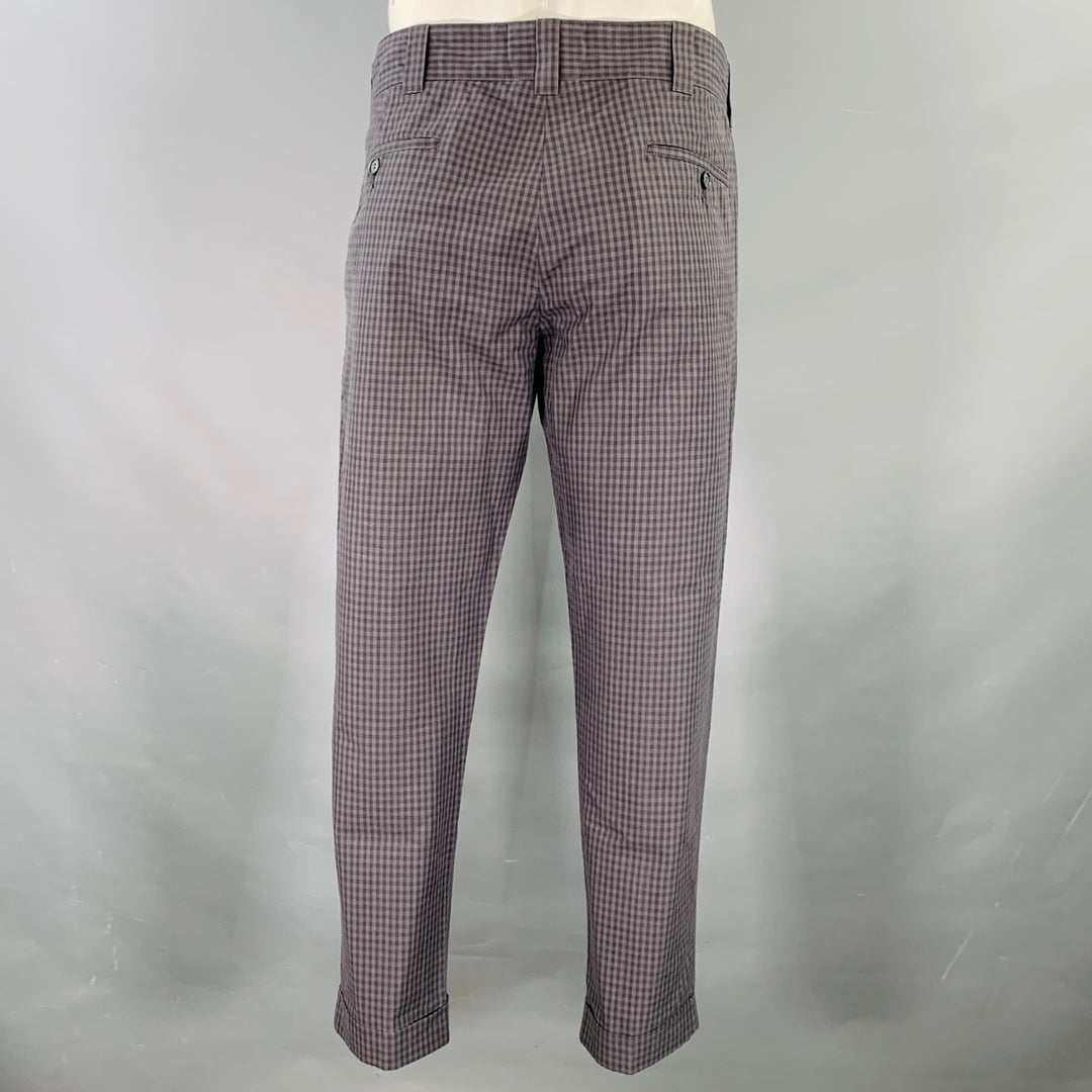 DOLCE & GABBANA Size 34 Grey Charcoal Checkered Cotton Cuffed Casual Pants