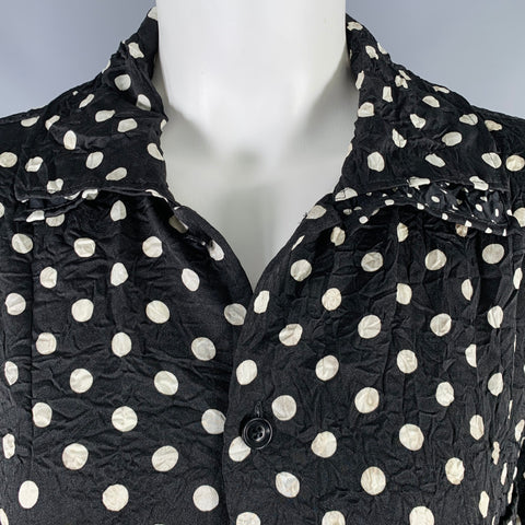 YOHJI YAMAMOTO Size S Black White Polyester Polka Dot One pocket Blouse