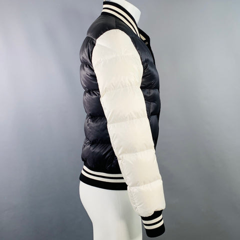 MONCLER Size S Beaufortain White Black Color Block Polyamide Zip Snaps Bomber Jacket