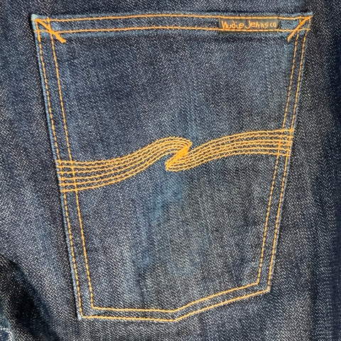 NUDIE JEANS Size 34 Slim Jim Indigo Contrast Stitch Cotton Straight Slim Zip Fly Jeans