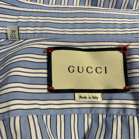 GUCCI Size S Blue White Stripe Cotton Point Collar Long Sleeve Shirt