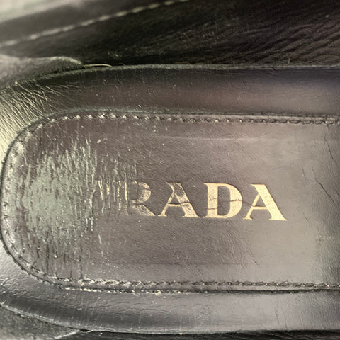PRADA Size 10.5 Black Saffiano Leather Drivers Penny Loafers