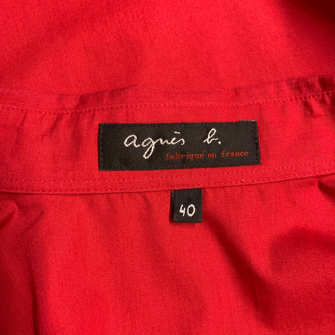 AGNÈS B. Size M Red Black White Stripe Cotton Button Up Long Sleeve Shirt