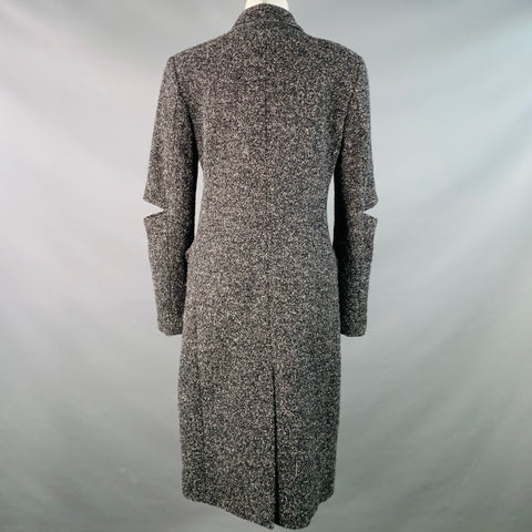 MICHAEL KORS COLLECTION Size 4 Grey Black Silver Wool Blend Tweed Cutouts Coat