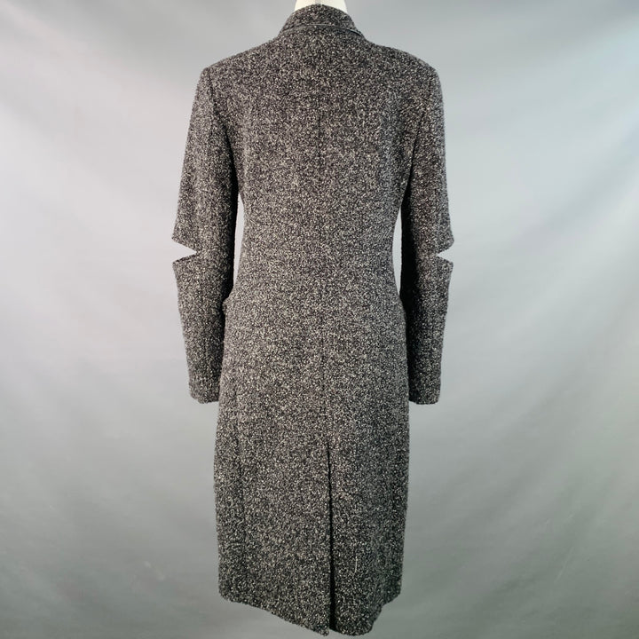 MICHAEL KORS COLLECTION Size 4 Grey Black Silver Wool Blend Tweed Cutouts Coat