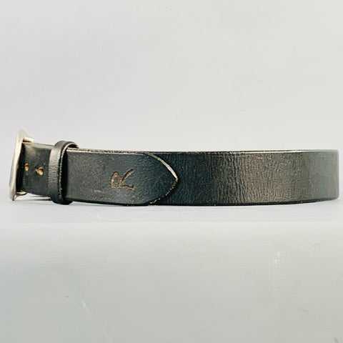 45rpm Size 30 Black Silver Leather Hammered Buckle Belt