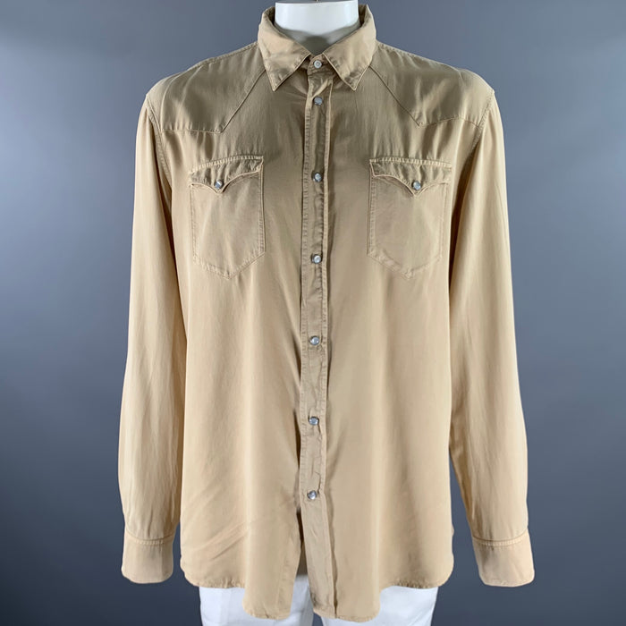 RALPH LAUREN Size XL Khaki Lyocel Western Long Sleeve Shirt