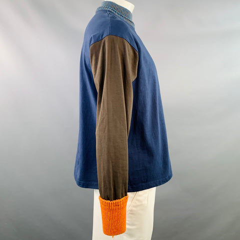 MISU A BARBE Size XL Navy Multi Color Color Block Cotton High Neck Pullover