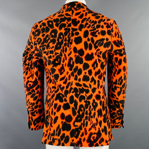 R13 Size 38 Orange Black Leopard  Print Cotton Velvet Notch Lapel Sport Coat