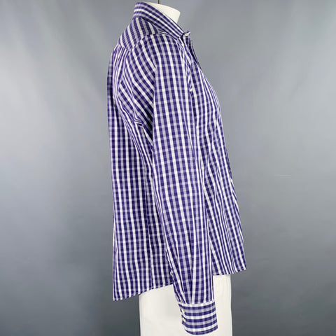 PINK Size L Purple White Checkered Cotton Long Sleeve Shirt